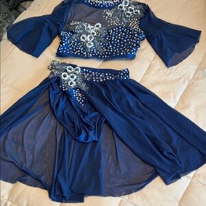 Elegant Blue and Silver Embellished Lyrical Costume with Hairpiexe